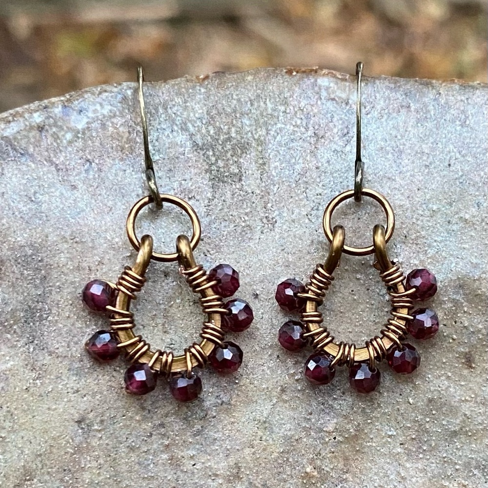 Handmade Bronze and Ruby Earrings - Picture 2 of 6